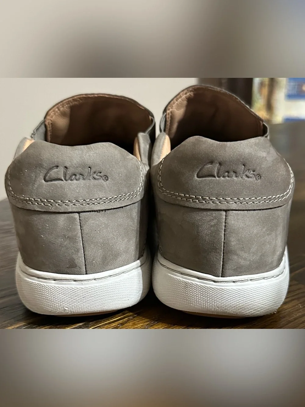 Clarks Men's Gray Suede Slip-On Sneakers with White Sole